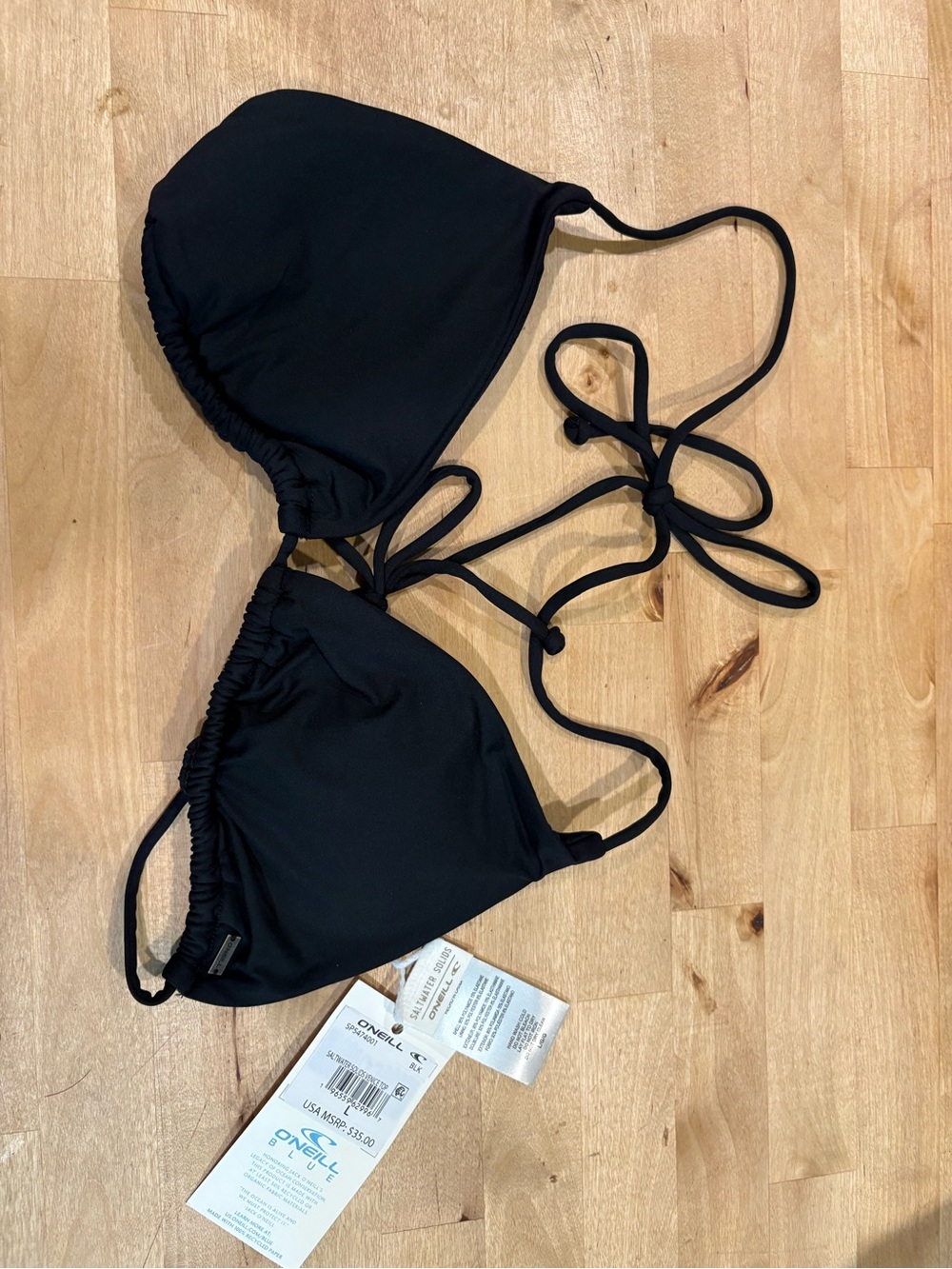 O'Neill Women's Black Triangle Tie Bikini Top